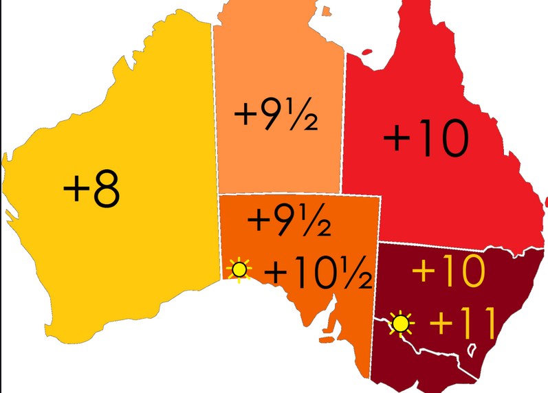 Карта часовых поясов австралии